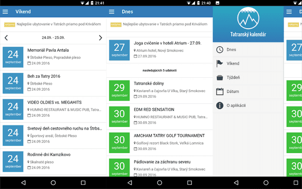aplikácia Tatrasnký kalendár ukážky z aplikácie